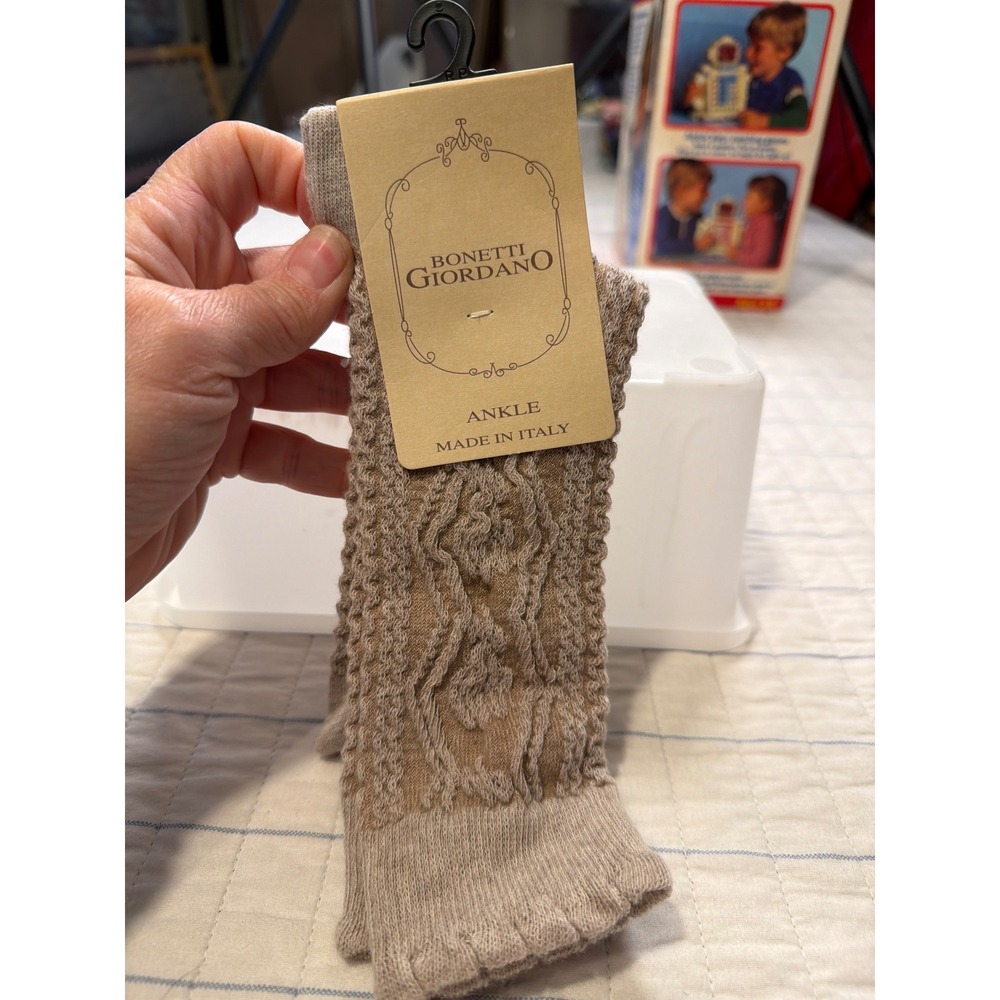 Bonetti Giordano Italy Women Ankle Socks Beige Cable Knit Cotton Blend Style 108